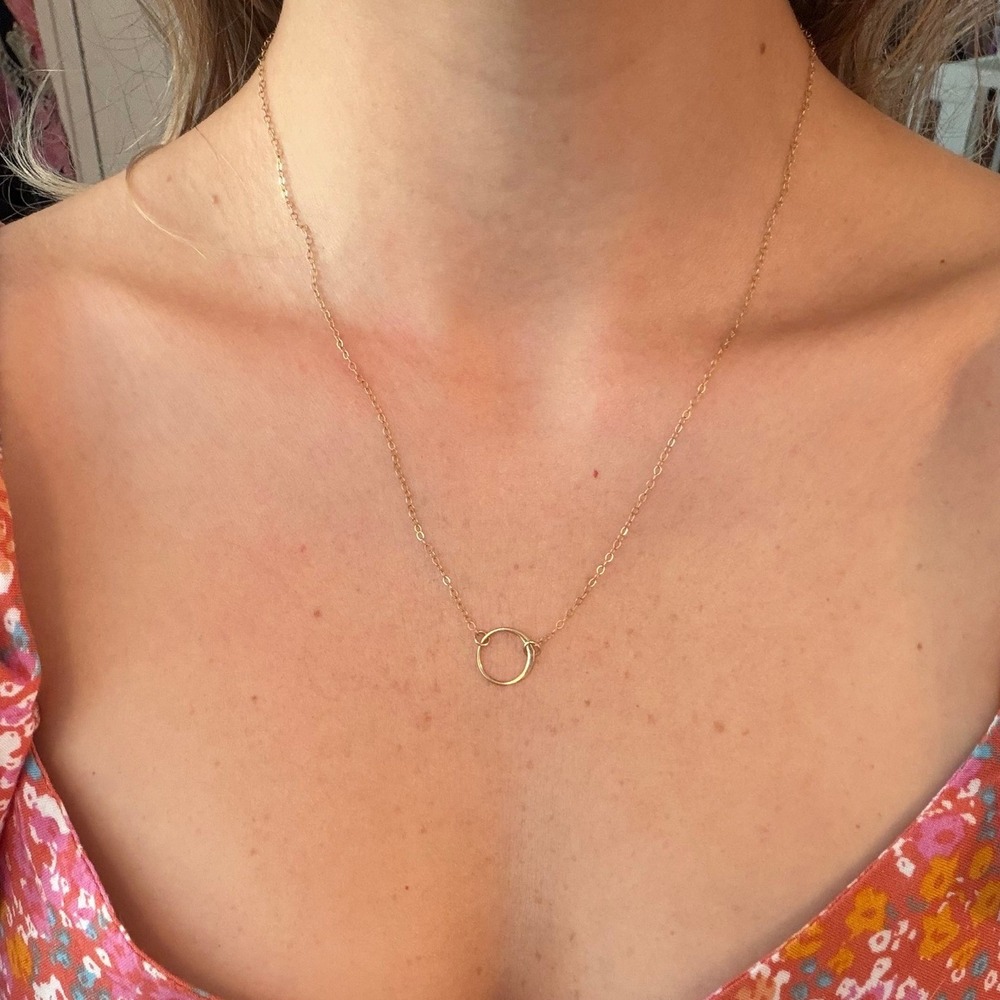 1/20 14K Gold Filled Open Circle Pendant Necklace Delicate Minimalist Chain